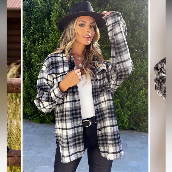 ON TIME BLACK AND WHITE PLAID SHACKET - Picture 2 of 8